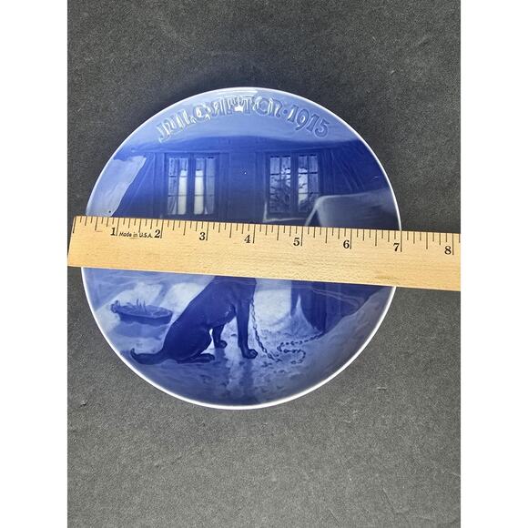 Vintage 1915 Bing & Grondahl Christmas Plate Juleaften Dog B&G Blue Porcelain - Picture 4 of 4